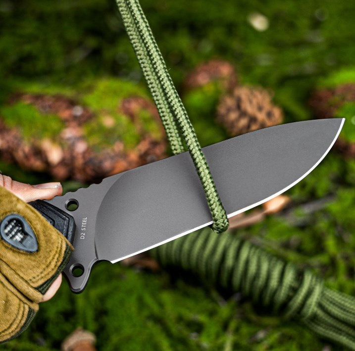 LOTHAR BAT Outdoor Knife Fixed Blade, 12CM Full Tang Hunting Knife D2 Steel, Bushcraft Knife with G10 Handle & Fire Starter, Survival Knife incl. Kydex Sheath, Tactical Knife, Fishing Knife