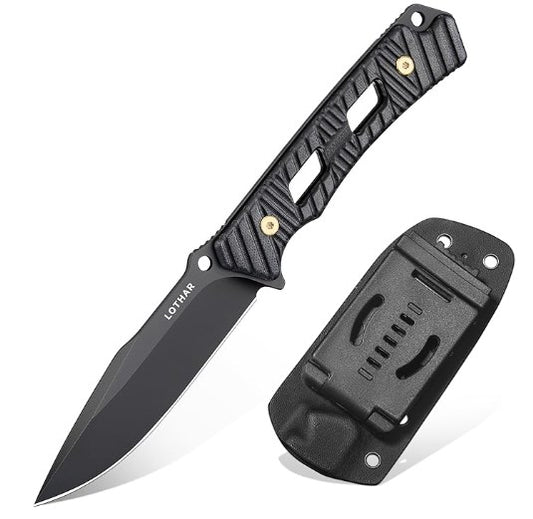 LOTHAR KA52 Jagdmesser, 9.8cm Full Tang Outdoor Messer aus D2 Stahl, G10 Griff Survival Messer mit Kydex Scheide，Bushcraft Messer für Outdoor Liebhaber