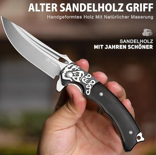 LOTHAR RHAEGAL Klappmesser, 8.9CM 14C28N Stahl Taschenmesser mit Holzgriff, EDC Messer, Gürtelclip, Ideal für Sammlung oder Geschenk (Ebenholz)