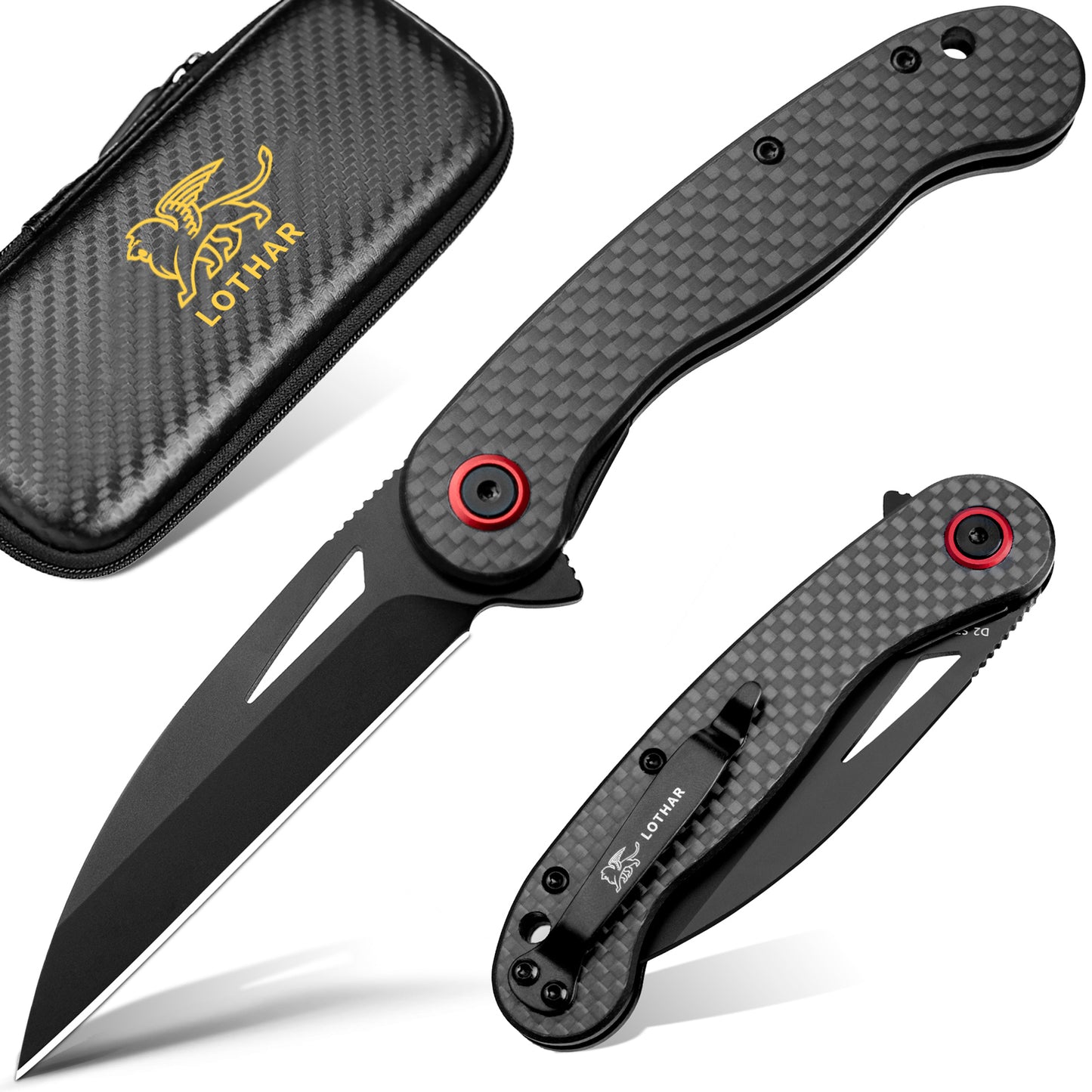 LOTHAR Seagull 3" D2 Stahlklinge Liner Lock EDC Messer mit Carbonfasergriff