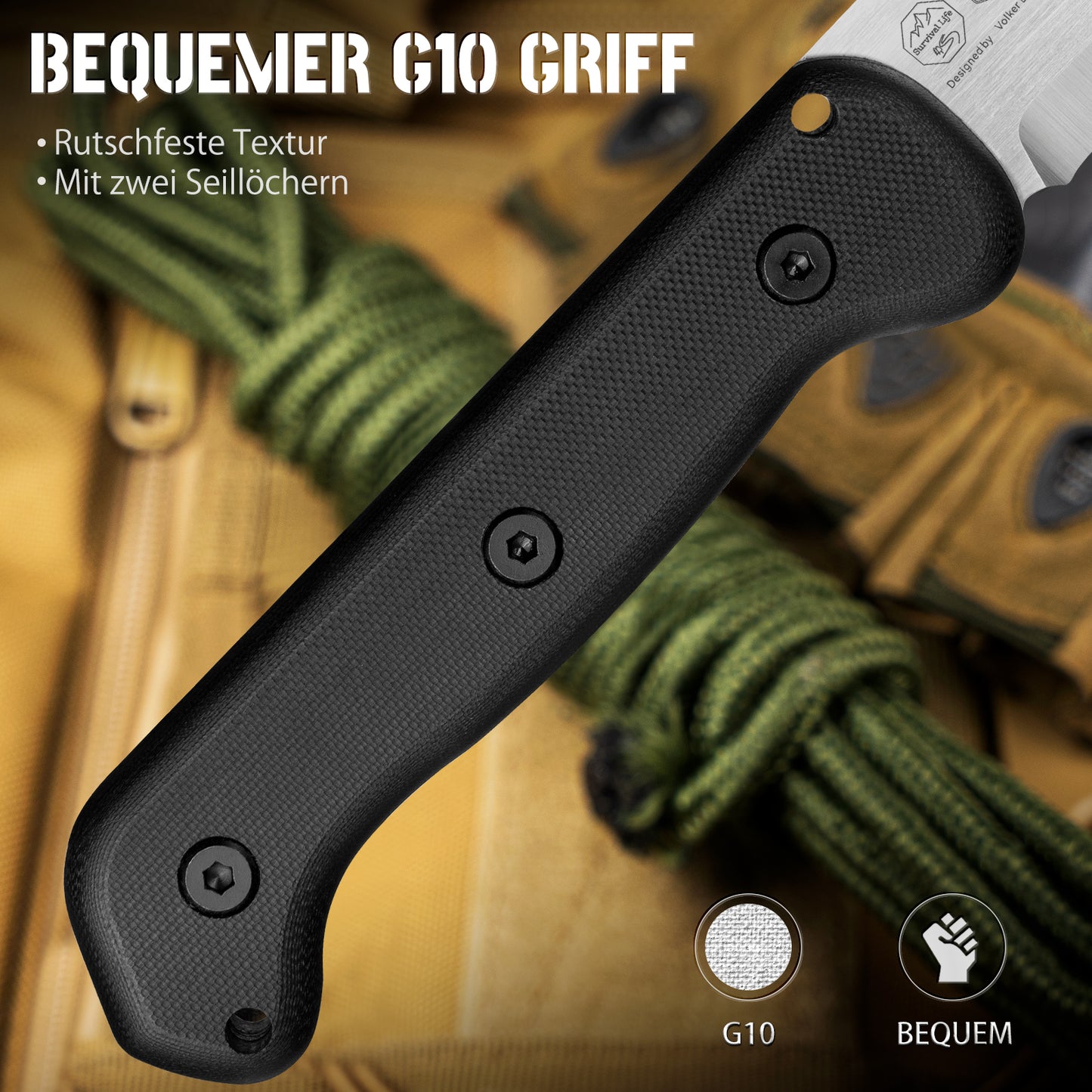 NedFoss BERGLÖWE Outdoor Knife, D2 Steel Survival Puukko with Scandi Grind, 11cm Full Tang Survival Knife with Fire Starter, Sharp Hunting Knife, Perfect Bushcraft Knife, Designed in Germany