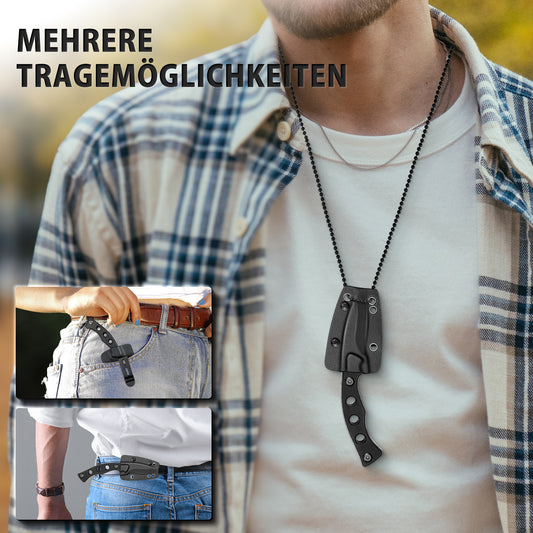 NedFoss SQUIRRE Neck Knife with Chain, Full Tang, Mini Outdoor Knife, Bushcraft Knife with Black Kydex Sheath