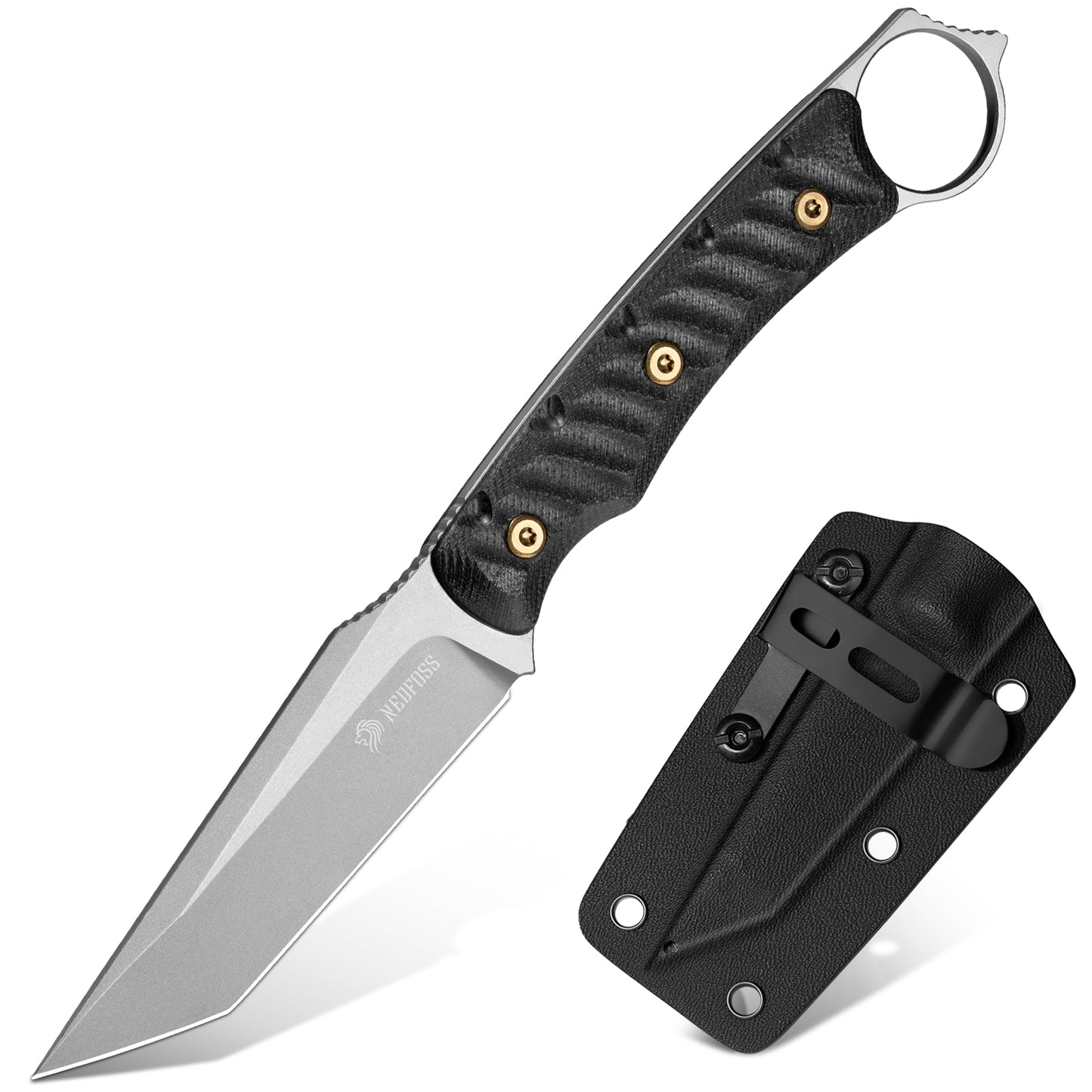 NedFoss PIONEER Hunting Knife, 8.5cm 14C28N Steel Full Tang Legal Outdoor Knife with G10 Handle & Adjustable Clip, Small Survival Knife with Kydex Sheath, Bushcraft knife 42a compliant, EDC Knife