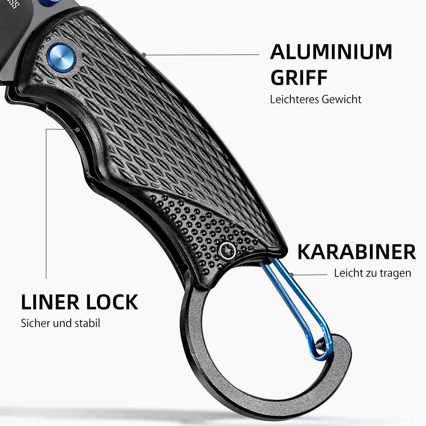 NedFoss OWL Folding Knife, 3.7cm D2 Steel Mini Pocket Knife with Aluminum Handle, One-Handed Knife with Liner Lock, Keychain Knife with Carabiner, EDC Knife for Everyday Use, Collection & Gift