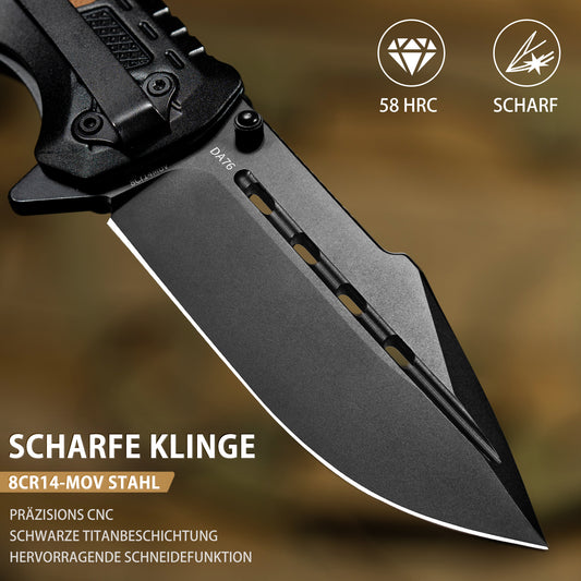 NedFoss DA76 Professional Rescue Knife, 10cm Folding Knife with Seatbelt Cutter & Glass Breaker, Pocket Knife with Liner Lock & Ball Bearings, One-Handed Knife for Car, Outdoor Emergency Knife with Belt Clip