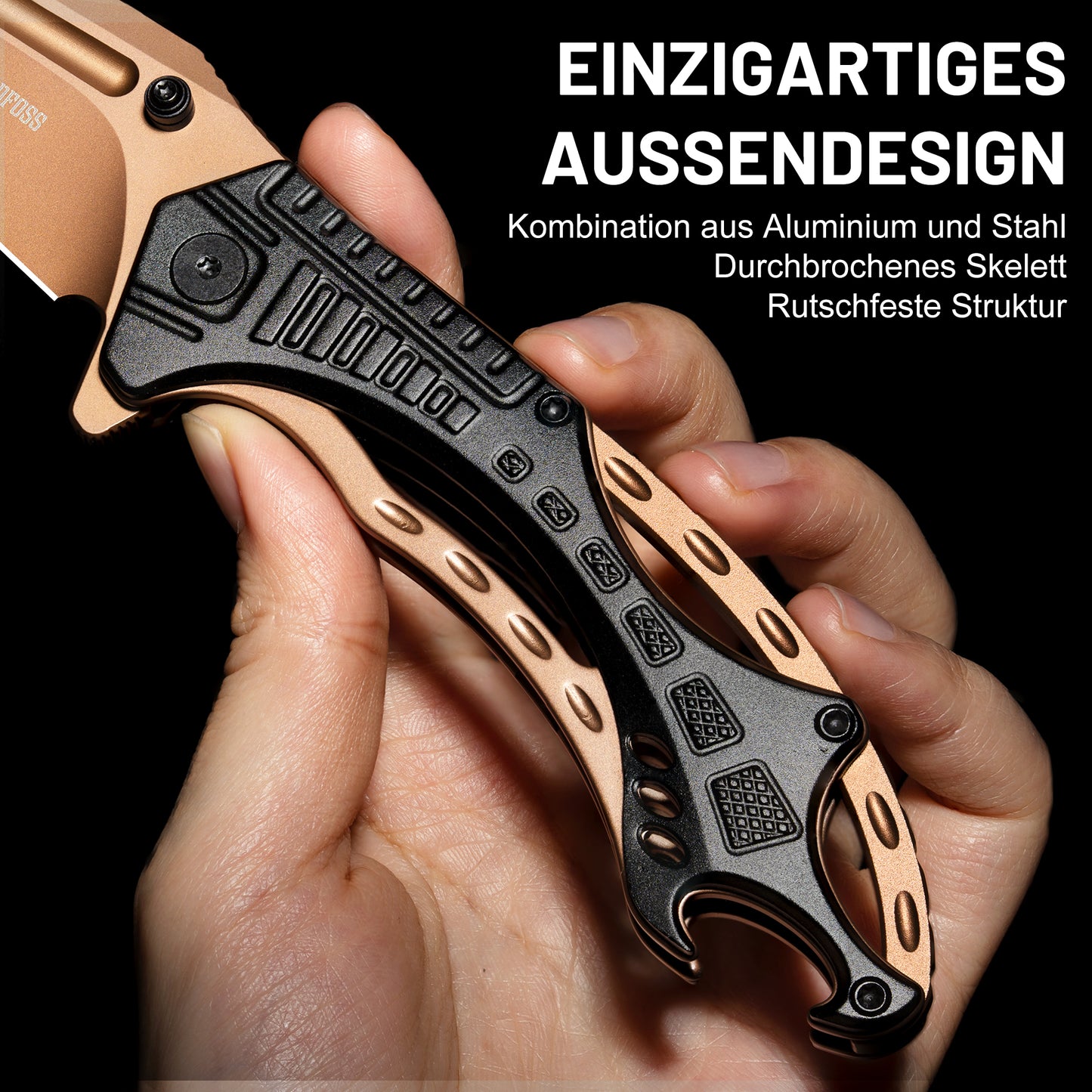 NedFoss Couteau Pliant, Couteau à Ouverture à une Main de 9cm en Acier D2 avec Poignée en Aluminium, Couteau de Poche avec Verrouillage Liner Lock, Couteau d'Extérieur avec Clip, Couteau de Survie pour Collection et Cadeau