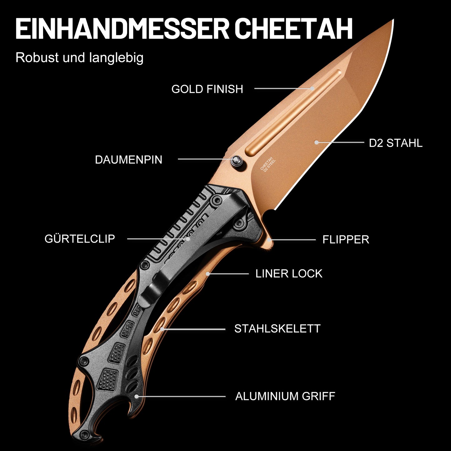 NedFoss Couteau Pliant, Couteau à Ouverture à une Main de 9cm en Acier D2 avec Poignée en Aluminium, Couteau de Poche avec Verrouillage Liner Lock, Couteau d'Extérieur avec Clip, Couteau de Survie pour Collection et Cadeau