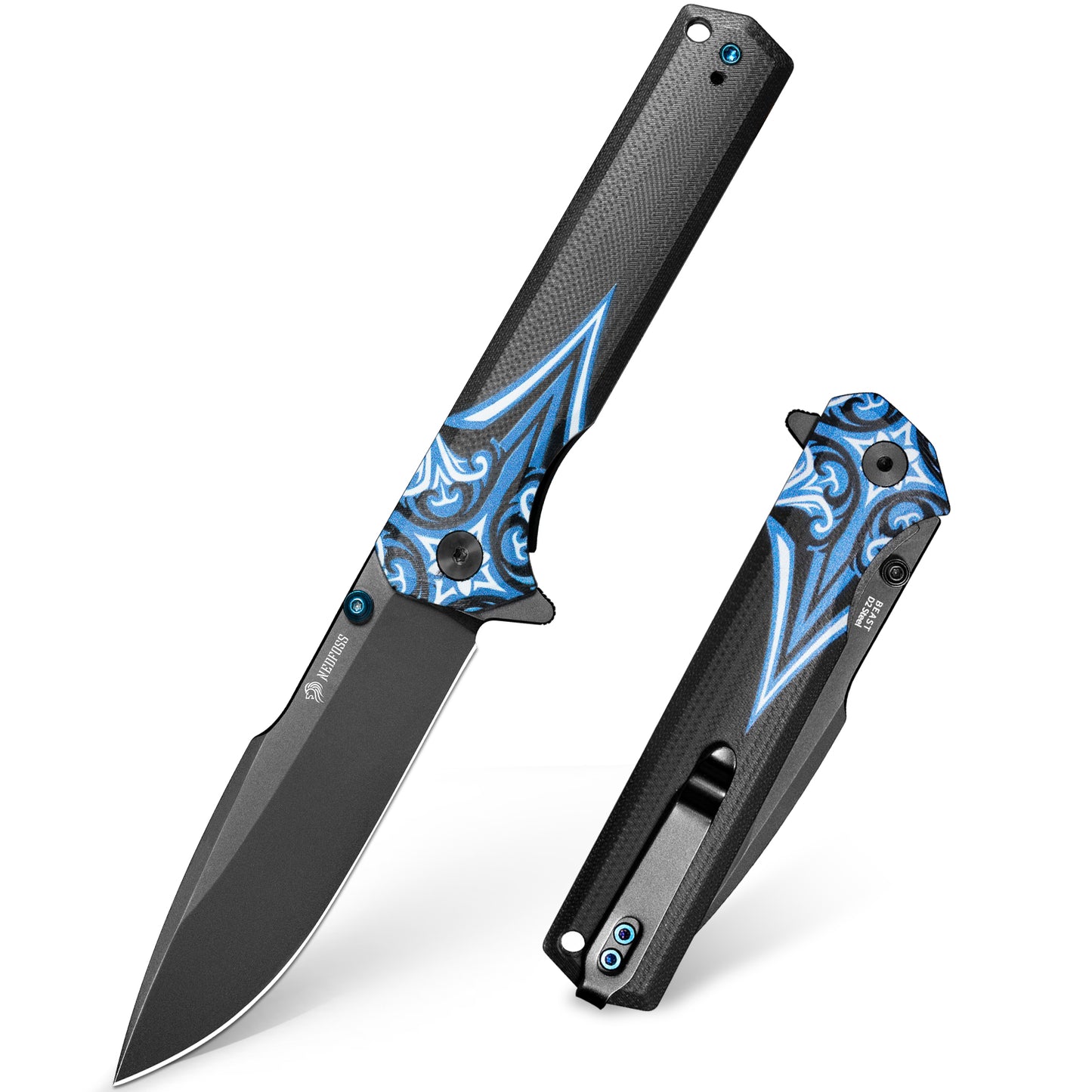 NedFoss BEAST Folding Knife, 8.7cm D2 Steel Blade Pocket Knife with G10 Handle, One-Handed Knife with Liner Lock & Ball Bearing, Outdoor Knife with Clip, Survival Knife for Collection & Gift