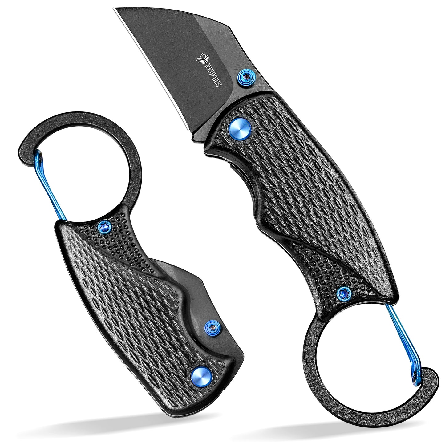 NedFoss OWL Folding Knife, 3.7cm D2 Steel Mini Pocket Knife with Aluminum Handle, One-Handed Knife with Liner Lock, Keychain Knife with Carabiner, EDC Knife for Everyday Use, Collection & Gift