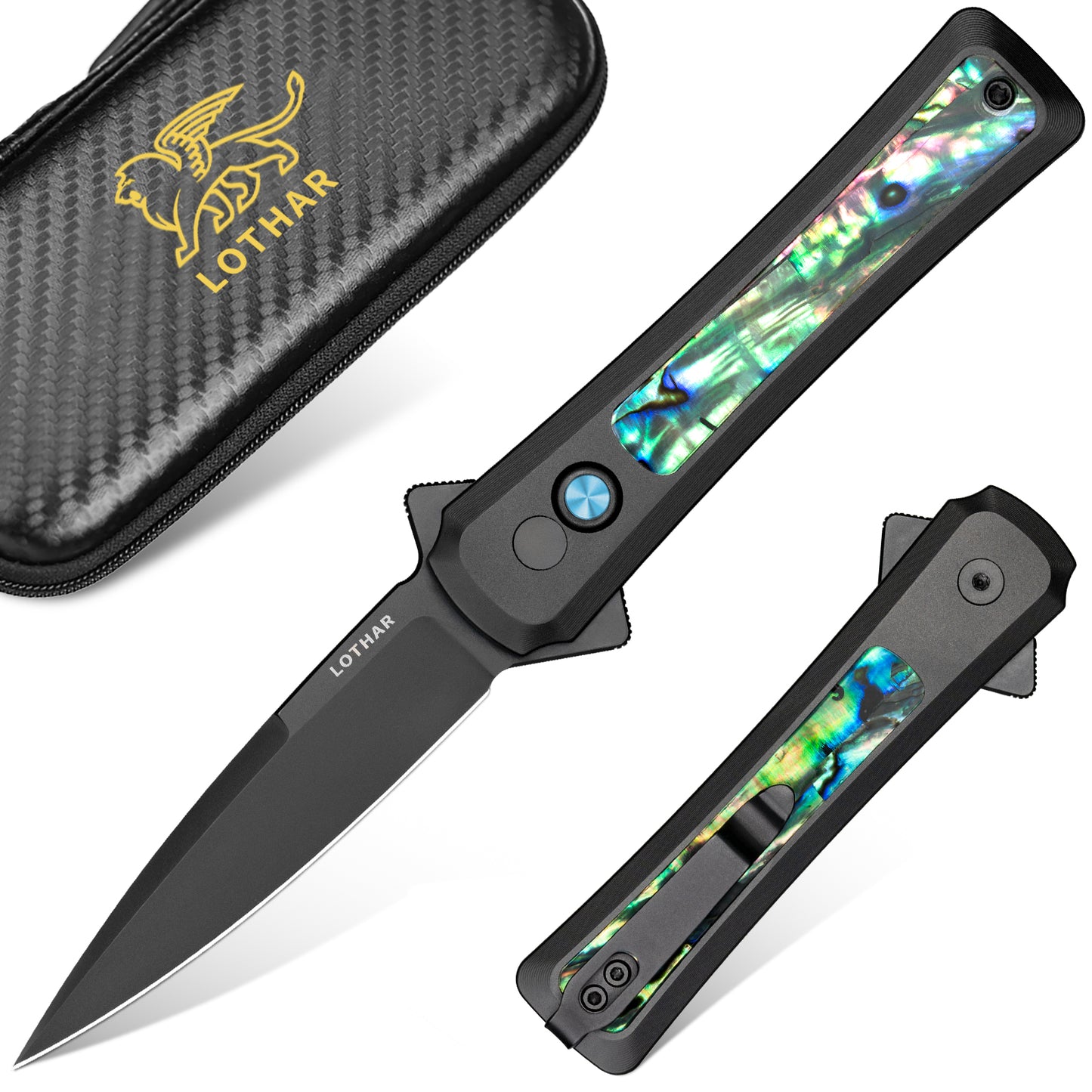 LOTHAR KNIGHT 2,9 Zoll VG10 Stahlklinge, Flipper-Knopfverschluss, Taschenmesser mit Clip