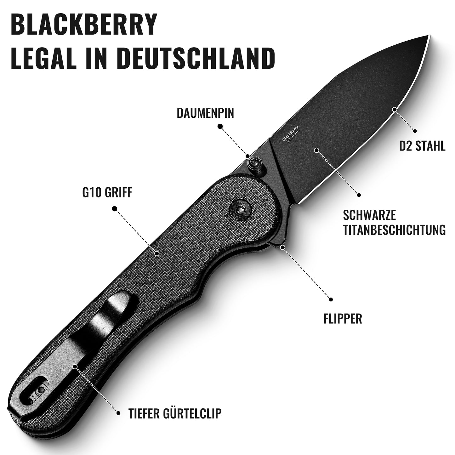 NedFoss BLACKBERRY Couteau pliant à une main, couteau pliant Slipjoint en acier D2 avec manche G10, couteau de poche légal conforme 42a, couteau EDC pour la vie quotidienne, collection et cadeau
