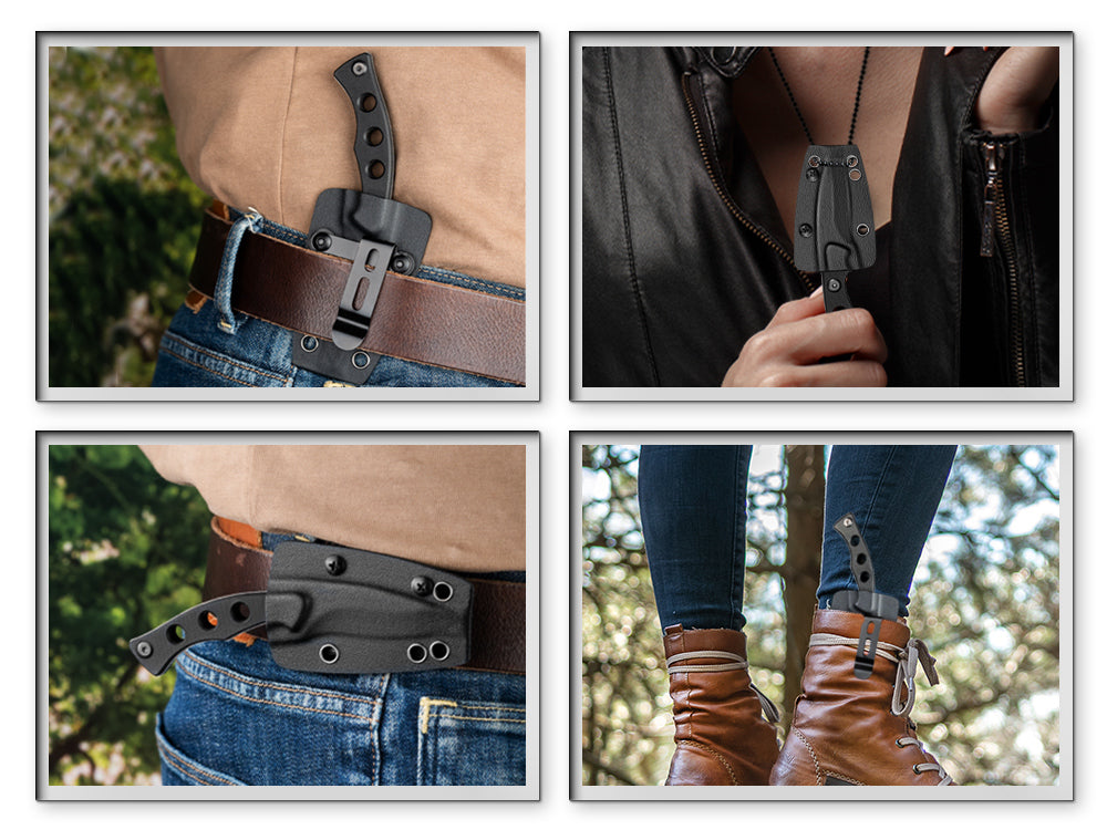 NedFoss SQUIRREL Couteau de cou avec chaîne, pleine soie, mini couteau d'extérieur, couteau Bushcraft avec étui Kydex noir