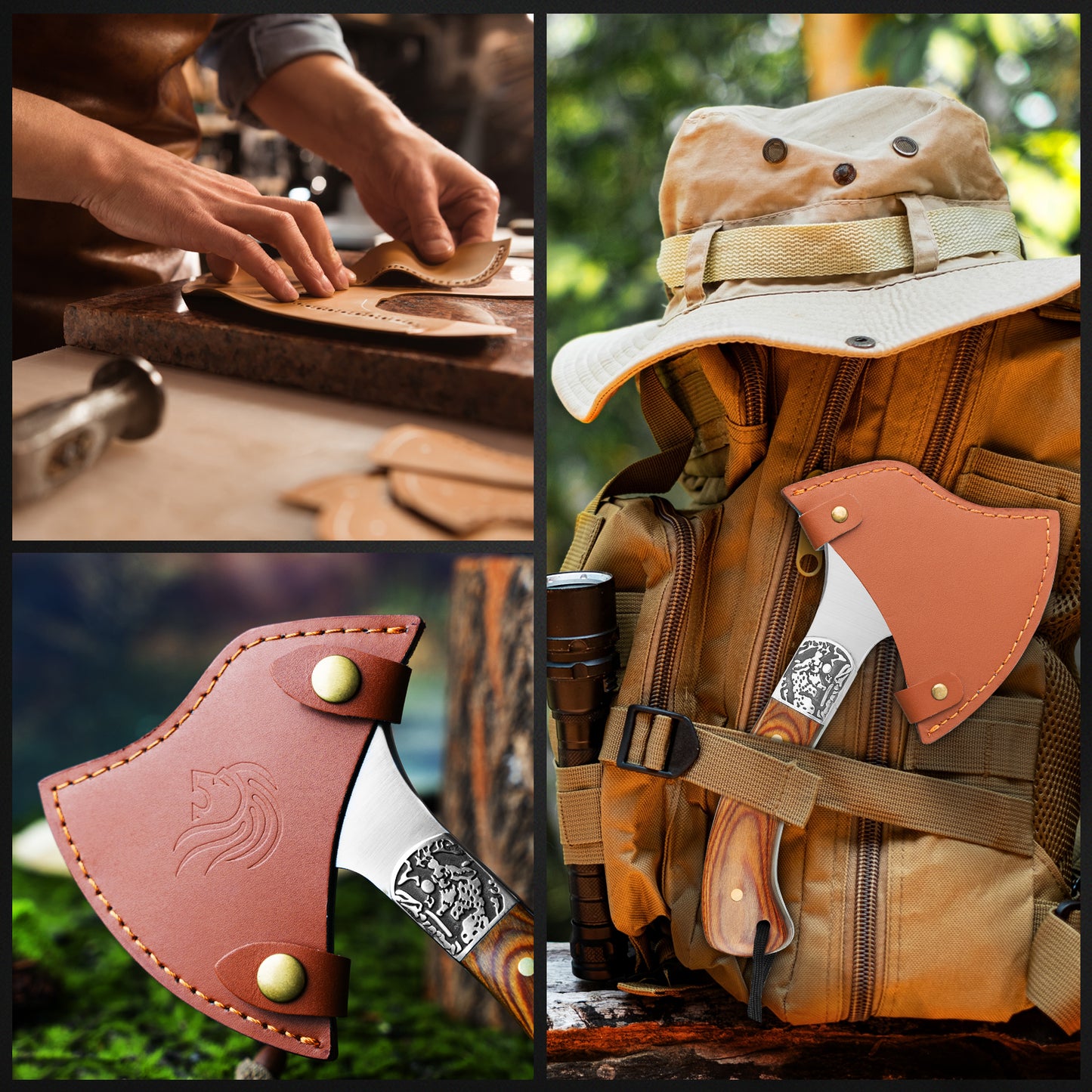 NedFoss WARTHOG Hachette & Hache de Camping, Hache d'extérieur | Hache de Survie, Haches Adulte Hachette de Camping, avec Étui de Tête, Manche en Bois