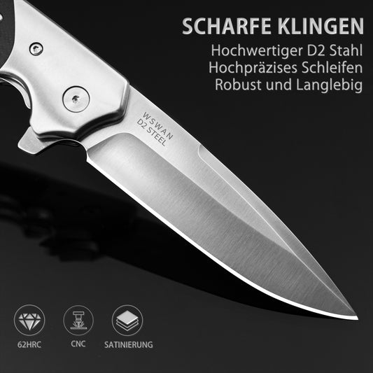 Nedfoss SWAN Folding Knife, D2 Steel Pocket Knife with G10 Handle, Sharp One-Handed Folding Knife with Belt Clip
