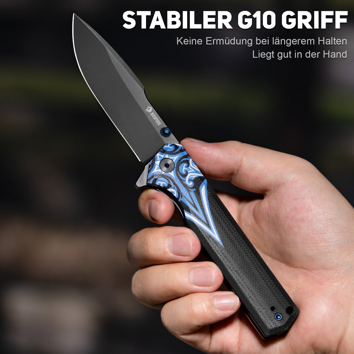 NedFoss BEAST Folding Knife, 8.7cm D2 Steel Blade Pocket Knife with G10 Handle, One-Handed Knife with Liner Lock & Ball Bearing, Outdoor Knife with Clip, Survival Knife for Collection & Gift