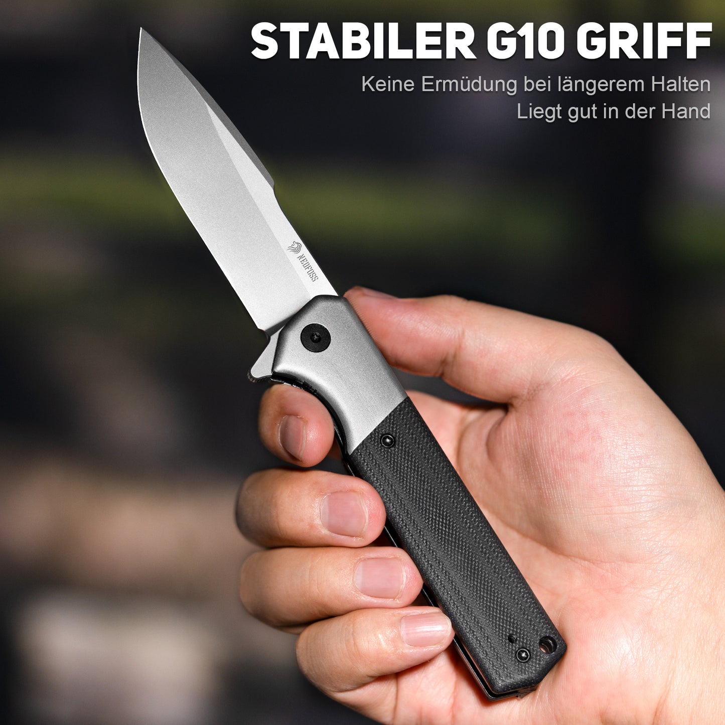 NedFoss BEAST Folding Knife, 8.7cm D2 Steel Blade Pocket Knife with G10 Handle, One-Handed Knife with Liner Lock & Ball Bearing, Outdoor Knife with Clip, Survival Knife for Collection & Gift
