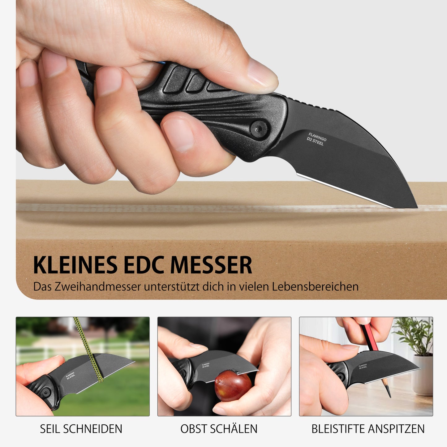 NedFoss FLAMINGO Couteau de poche pliant, mini-couteau de poche en acier D2 de 6 cm avec manche en aluminium et verrouillage Liner Lock, couteau porte-clés avec mousqueton, couteau EDC pour un usage quotidien, collection et cadeau