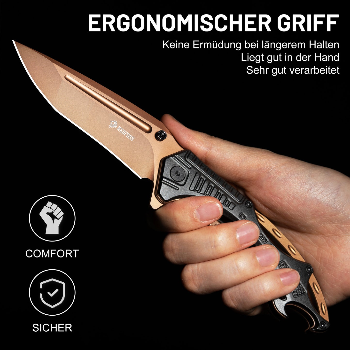 NedFoss Couteau Pliant, Couteau à Ouverture à une Main de 9cm en Acier D2 avec Poignée en Aluminium, Couteau de Poche avec Verrouillage Liner Lock, Couteau d'Extérieur avec Clip, Couteau de Survie pour Collection et Cadeau