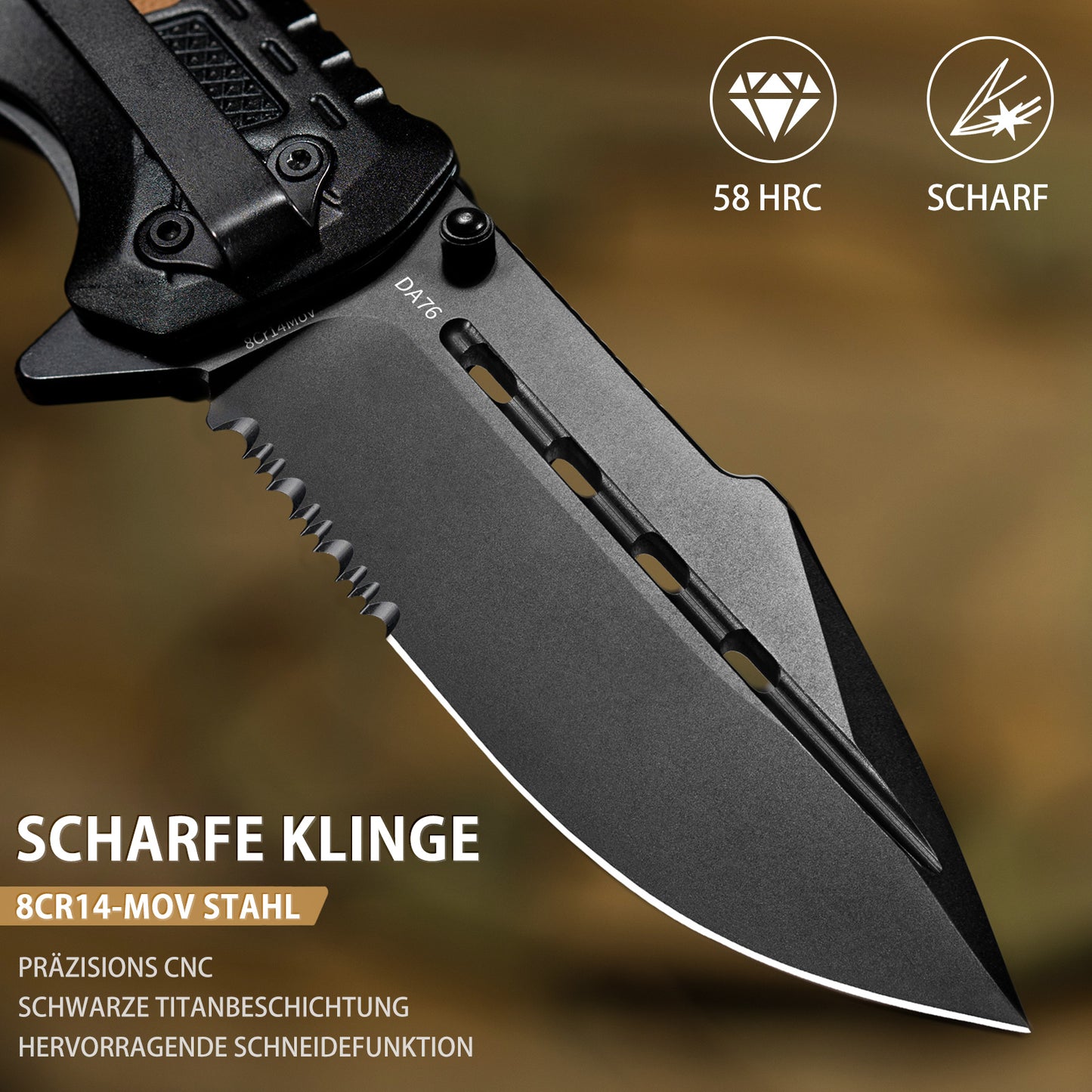 NedFoss DA76 Professional Rescue Knife, 10cm Folding Knife with Seatbelt Cutter & Glass Breaker, Pocket Knife with Liner Lock & Ball Bearing, One-Handed Knife for Car, Outdoor Emergency Knife with Belt Clip
