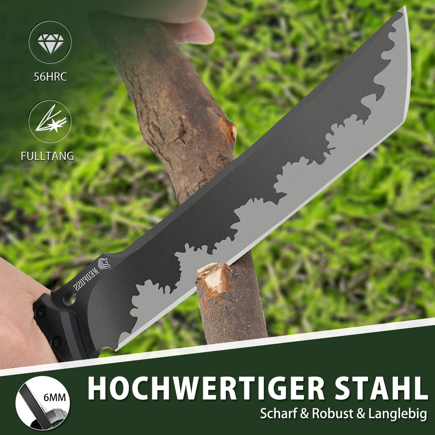NedFoss Machette FÖRSTER, grande machette de survie FULL TANG de 37,5 cm en une seule pièce d'acier avec étui, couteau d'extérieur aiguisé, couteau de brousse pour le jardinage, le bushcraft et l'extérieur