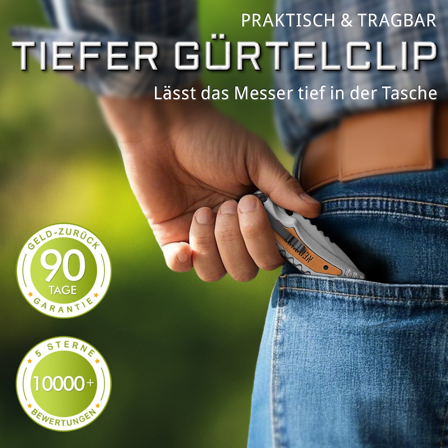NedFoss DA169 Folding Knife, 9.5 CM Pocket Knife with Belt Cutter & Glass Breaker & Bottle Opener, One-Handed Knife with Liner Lock & Ball Bearings, Rescue Knife for Car, Survival Rescue Knife Outdoor