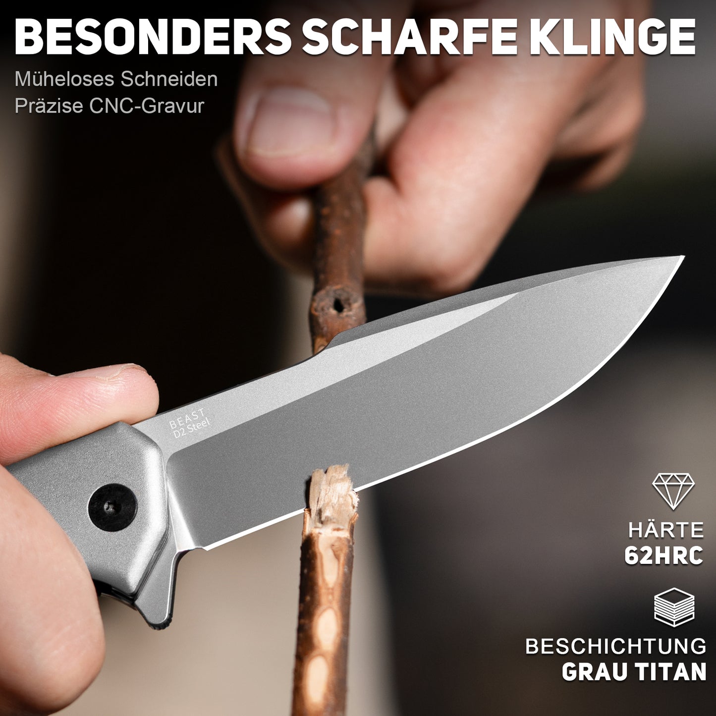 NedFoss BEAST Folding Knife, 8.7cm D2 Steel Blade Pocket Knife with G10 Handle, One-Handed Knife with Liner Lock & Ball Bearing, Outdoor Knife with Clip, Survival Knife for Collection & Gift