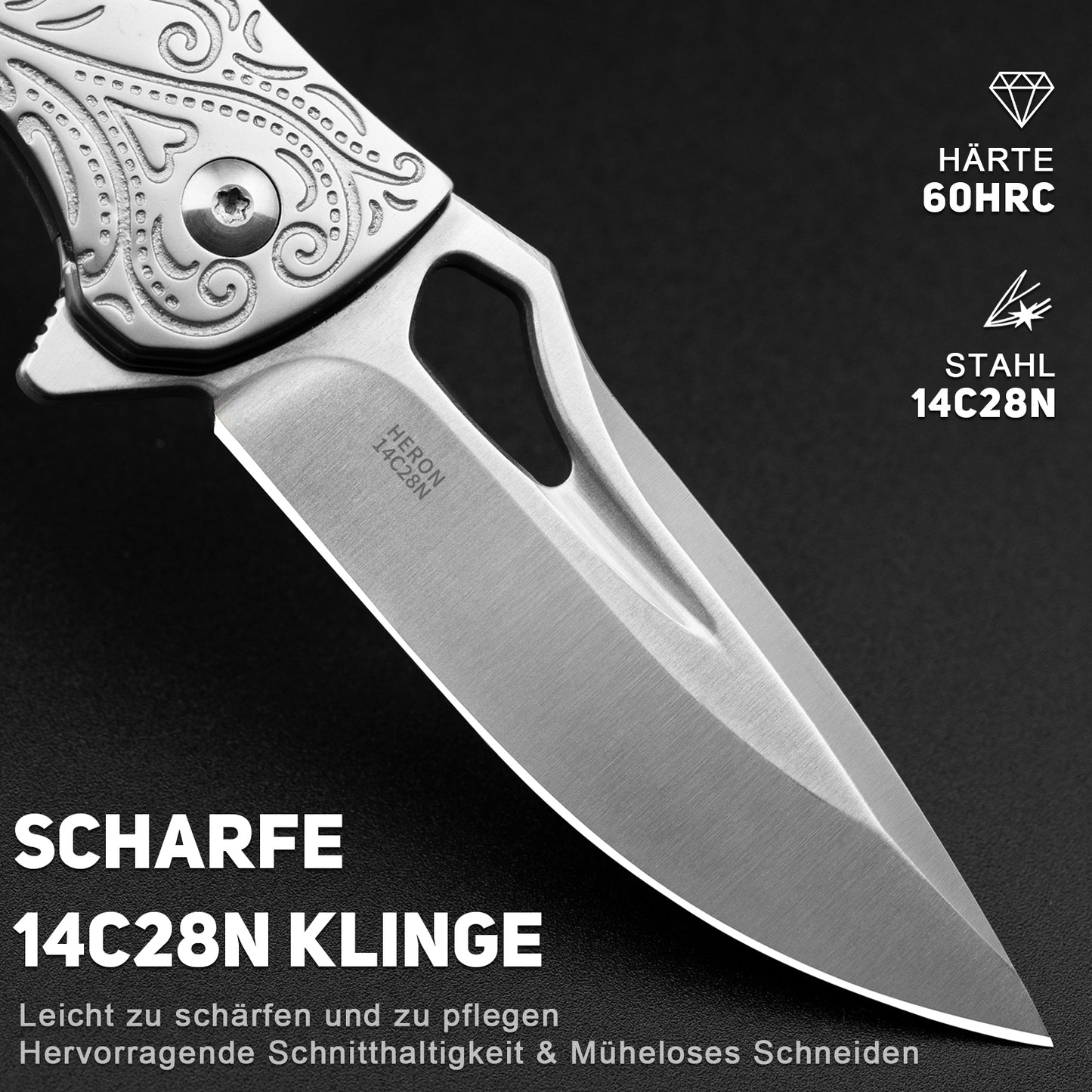 NedFoss HERON Couteau pliant, 7cm 14C28N Acier Couteau à une main avec manche en bois, Couteau de poche tranchant avec Liner Lock & roulement à billes, Couteau d'extérieur avec clip, Couteau de survie dans une boîte cadeau pour collection