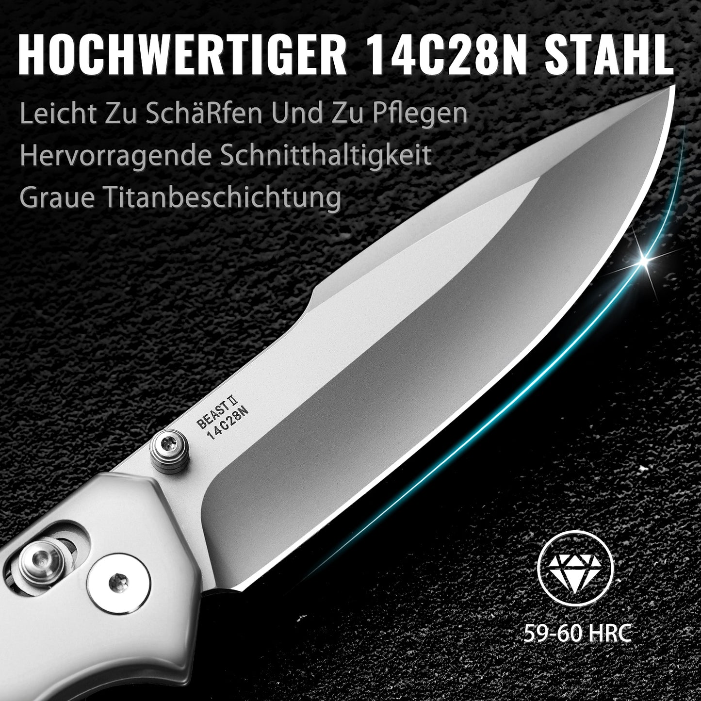 Couteau pliant NedFoss BEAST III, couteau de poche en acier 14C28N de 8,5 cm avec Axis-Lock, couteau à ouverture à une main avec manche G10, couteau d'extérieur avec clip de ceinture, couteau de survie pour la vie quotidienne, collection et cadeau