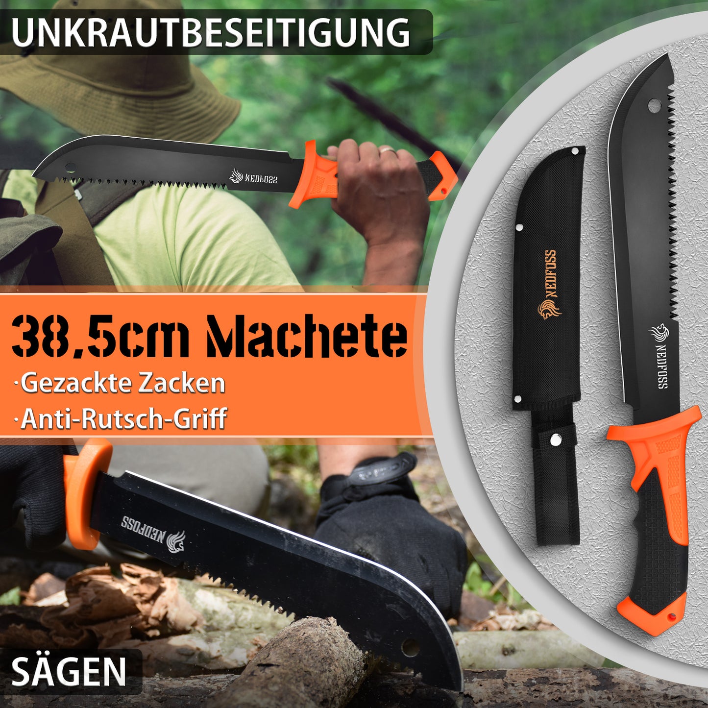 NedFoss JUNGLE AXES SET Lot de 2 couteaux de survie d'extérieur, ensemble de couteaux de camping comprenant une hache de camping et un couteau d'extérieur