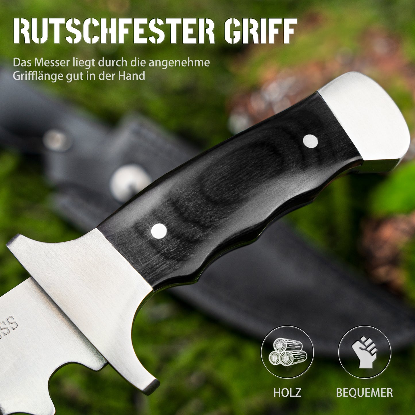 NedFoss TIGER Couteau d'extérieur, Couteau de chasse 16 cm, Couteau de camping avec étui, Couteau Bushcraft
