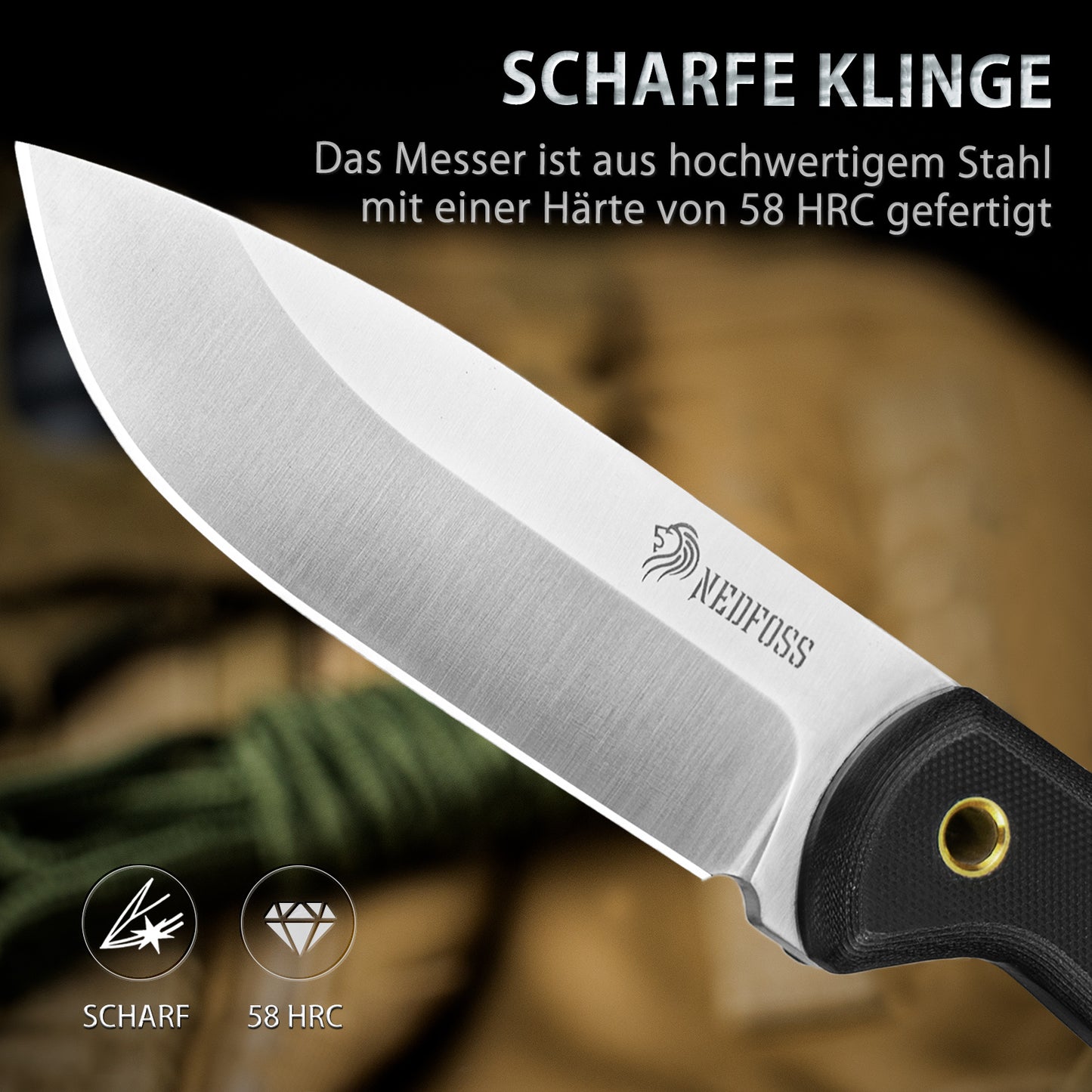 Couteau d'extérieur NedFoss SEAL, couteau de survie pleine soie de 10,4 cm avec étui Kydex