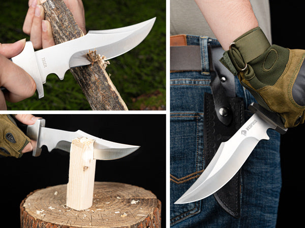 NedFoss TIGER Couteau d'extérieur, Couteau de chasse 16 cm, Couteau de camping avec étui, Couteau Bushcraft