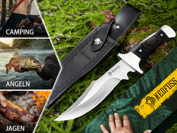 NedFoss TIGER Couteau d'extérieur, Couteau de chasse 16 cm, Couteau de camping avec étui, Couteau Bushcraft