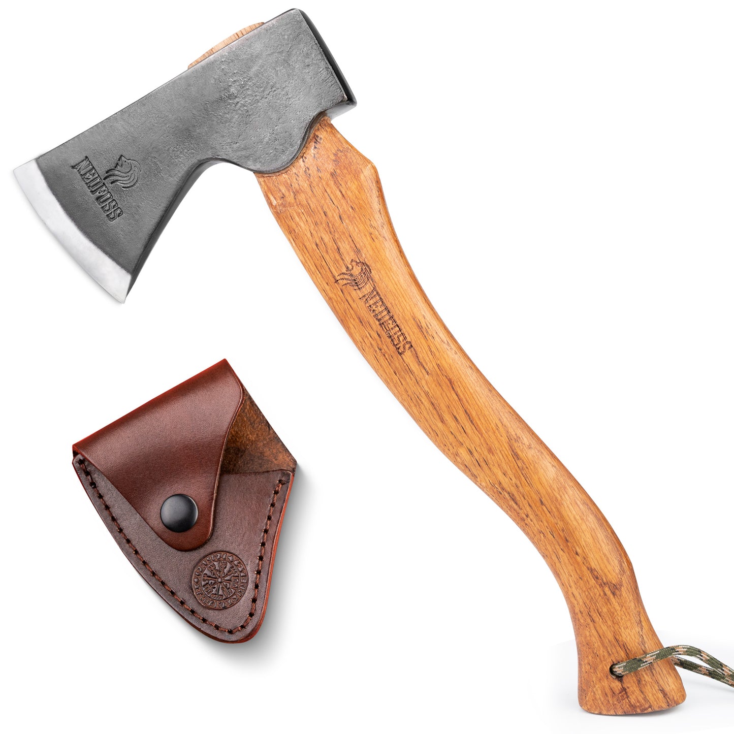 Nedfoss RF38 Axe, 38cm Camping Axe, Viking Axe, Hatchet with Wooden Handle, Outdoor Axe with Sheath, Bushcraft Axe, Splitting Axe, Sharp Camping Axe, Universal Axe, High-Quality Camping Hatchet for Garden & Outdoor