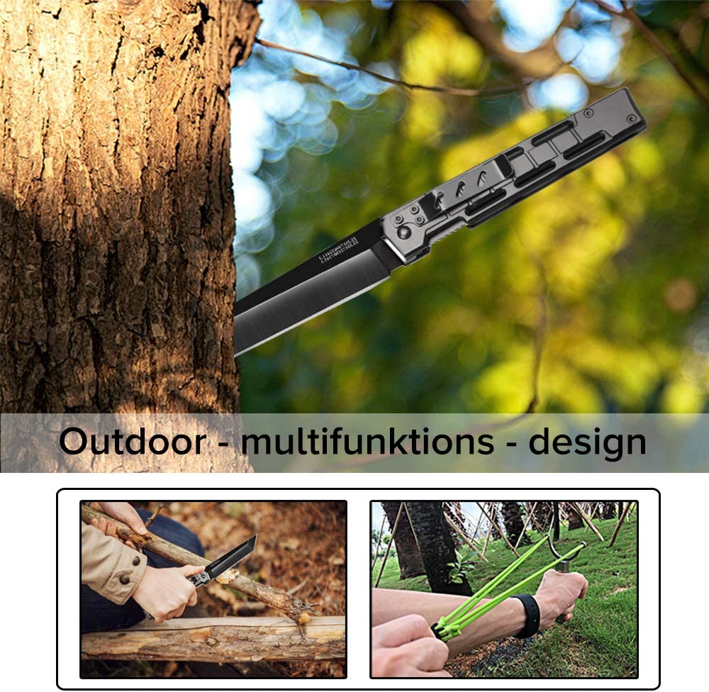 NedFoss DG-BK Tanto Folding Knife One-Handed Knife with Flipper Outdoor Knife EDC Knife Folder, 8.5 cm Blade Length (Black)