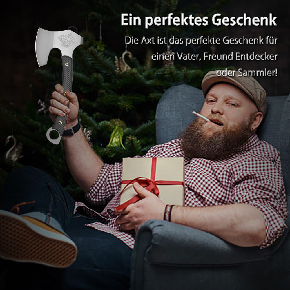 NedFoss VIKINGS Tomahawk, hache tactique Full Tang de 31,5 cm, hache viking aiguisée avec manche G10, hache tomahawk, hache de combat, hache tactique, hache de camping, hache de survie, hache de guerre, hache de barbe, hache viking avec étui