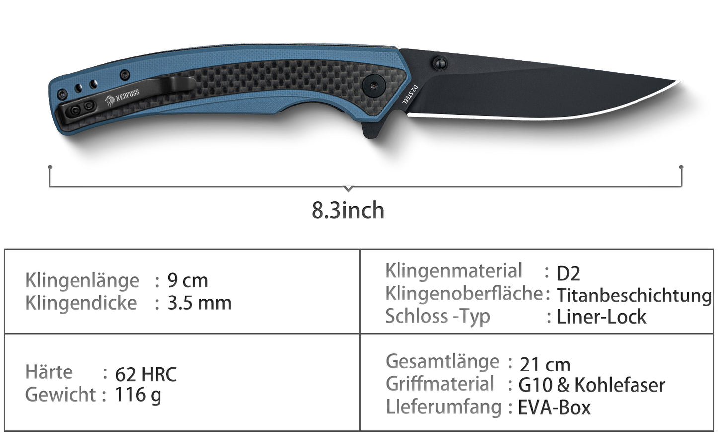 Nedfoss DOLPHIN Folding Knife, 9cm D2 Steel Pocket Knife, Sharp Folding Knife with Carbon Fiber Handle, One-Handed Knife with Belt Clip