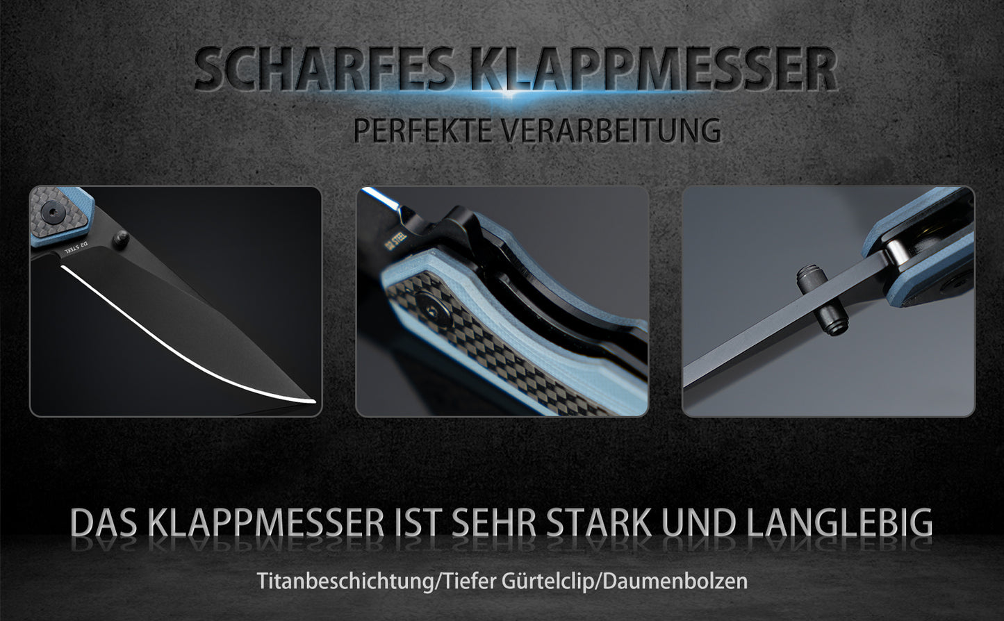 Nedfoss DOLPHIN Folding Knife, 9cm D2 Steel Pocket Knife, Sharp Folding Knife with Carbon Fiber Handle, One-Handed Knife with Belt Clip