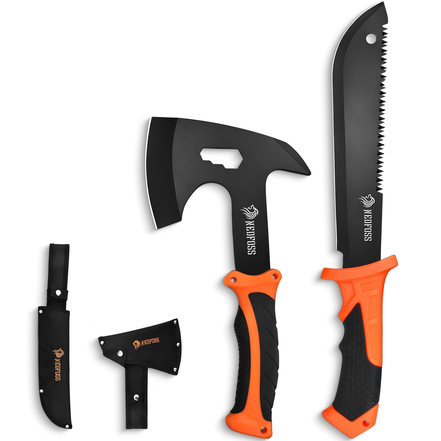 NedFoss JUNGLE AXES SET Lot de 2 couteaux de survie d'extérieur, ensemble de couteaux de camping comprenant une hache de camping et un couteau d'extérieur
