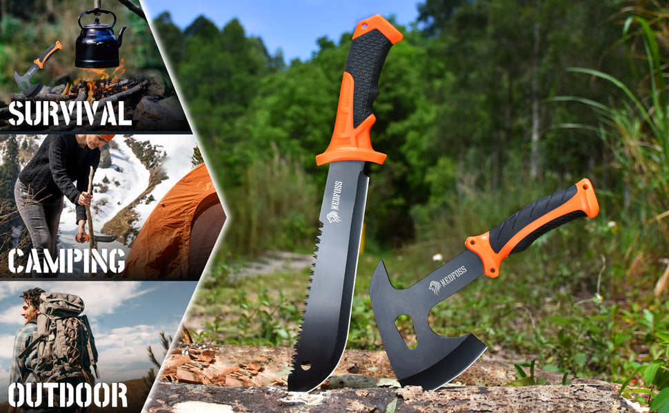 NedFoss JUNGLE AXES SET Lot de 2 couteaux de survie d'extérieur, ensemble de couteaux de camping comprenant une hache de camping et un couteau d'extérieur