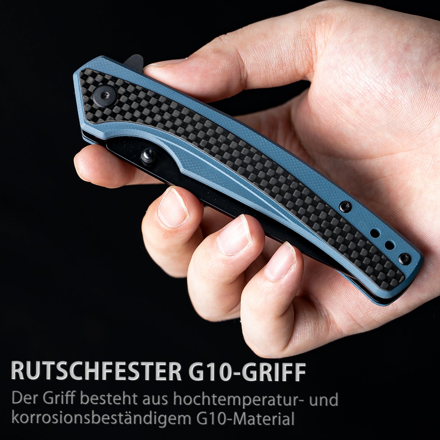 Nedfoss DOLPHIN Folding Knife, 9cm D2 Steel Pocket Knife, Sharp Folding Knife with Carbon Fiber Handle, One-Handed Knife with Belt Clip