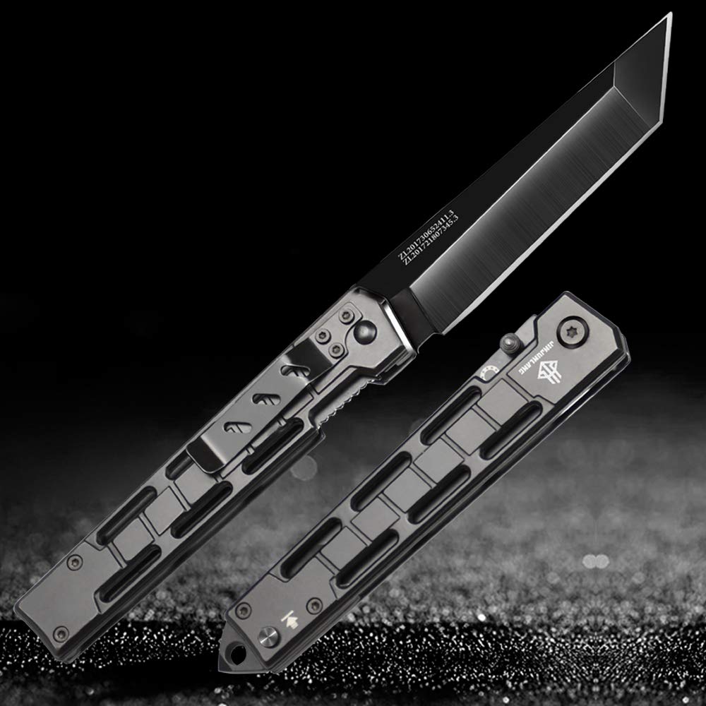 NedFoss DG-BK Tanto Folding Knife One-Handed Knife with Flipper Outdoor Knife EDC Knife Folder, 8.5 cm Blade Length (Black)