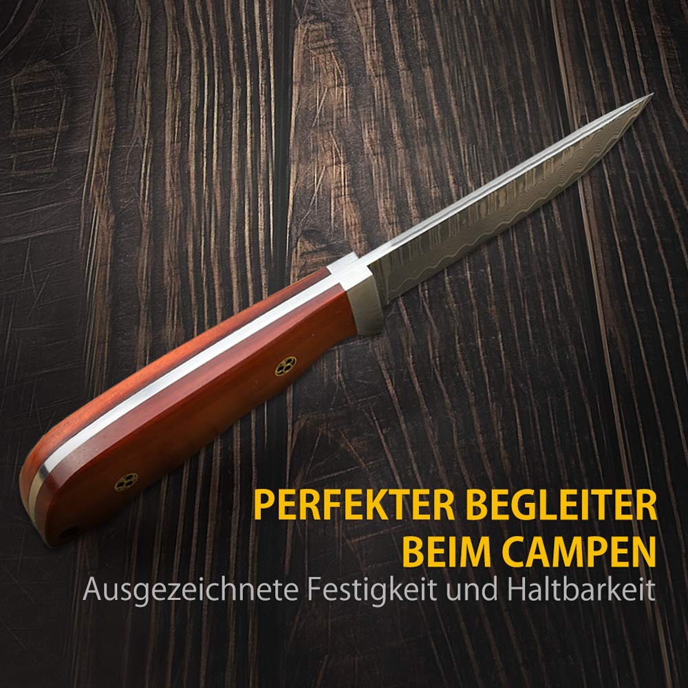 Nedfoss HUNTING KNIFE Damascus Hunting Knife, Handmade Damascus Hunting Knife with Beautiful Pattern, Belt Knife with Sheath, Sharp Outdoor Knives for Hunting, Camping and Collecting