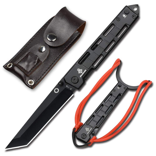 NedFoss DG-BK Tanto Klappmesser Einhandmesser mit Schleuder Outdoor Messer EDC Messer Folder, 8,5 cm Klingenlänge (Schwarz)
