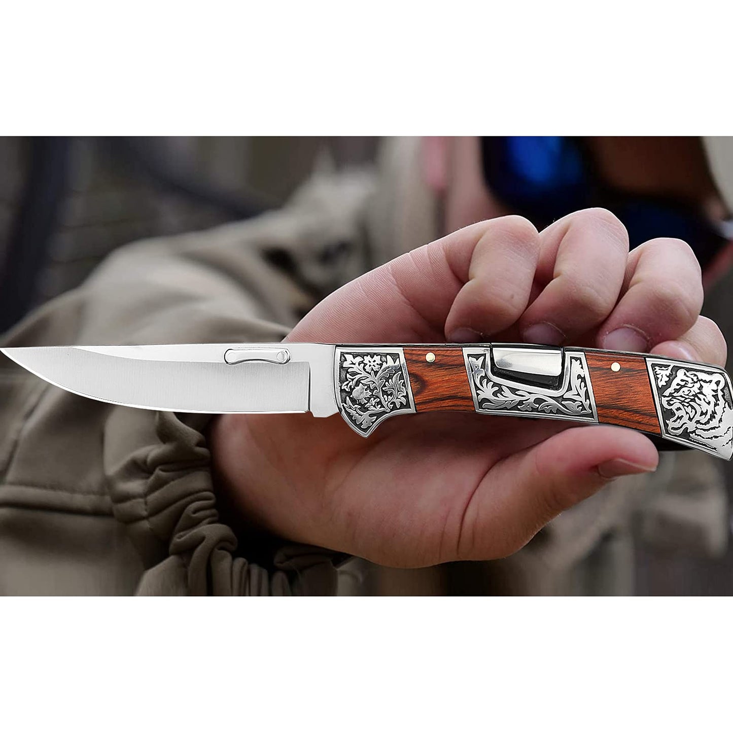 Nedfoss MERMAID Pocket Knife, Two-Handed Knife with Back Lock, Folding Knife with Belt Clip, for Camping, Hiking, Camping, Trekking, Beautiful Design, Perfect Gift