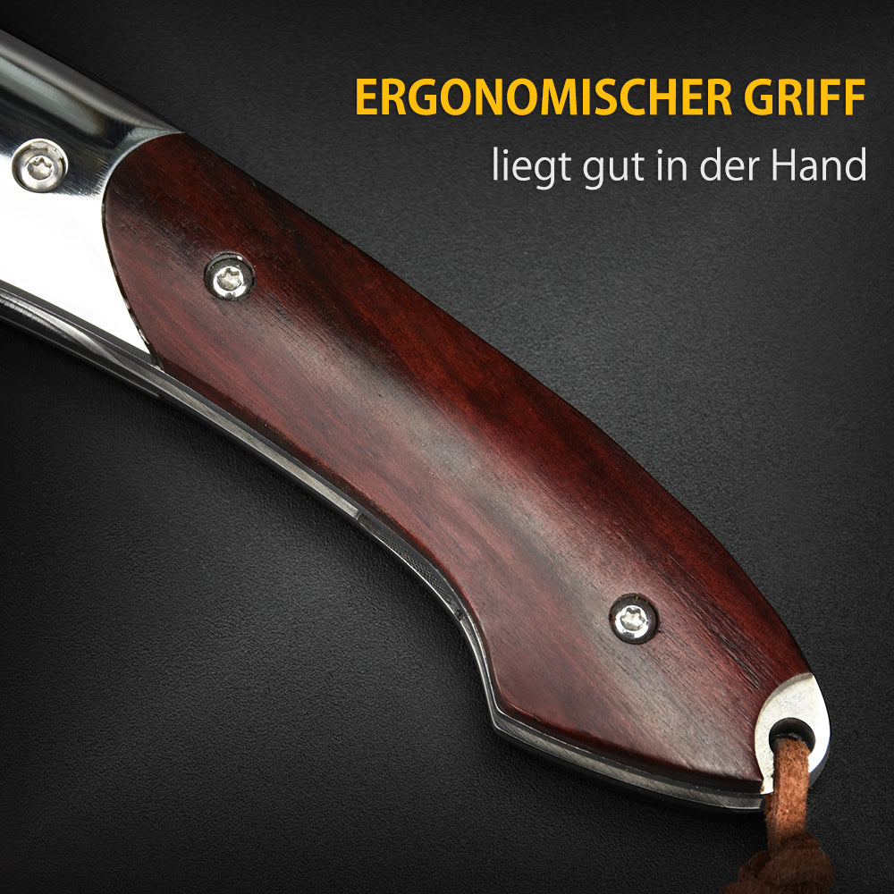 NedFoss SWORDFISH Couteau de poche en damas, Couteau pliant en damas avec étui en cuir exquis